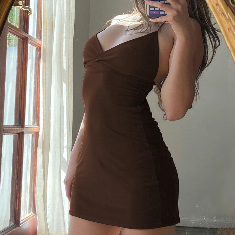 

Винтажное облегающее мини-платье с запахом Gaono, пикантное тонкое платье с глубоким V-образным вырезом, элегантный женский вечерний сарафан д...