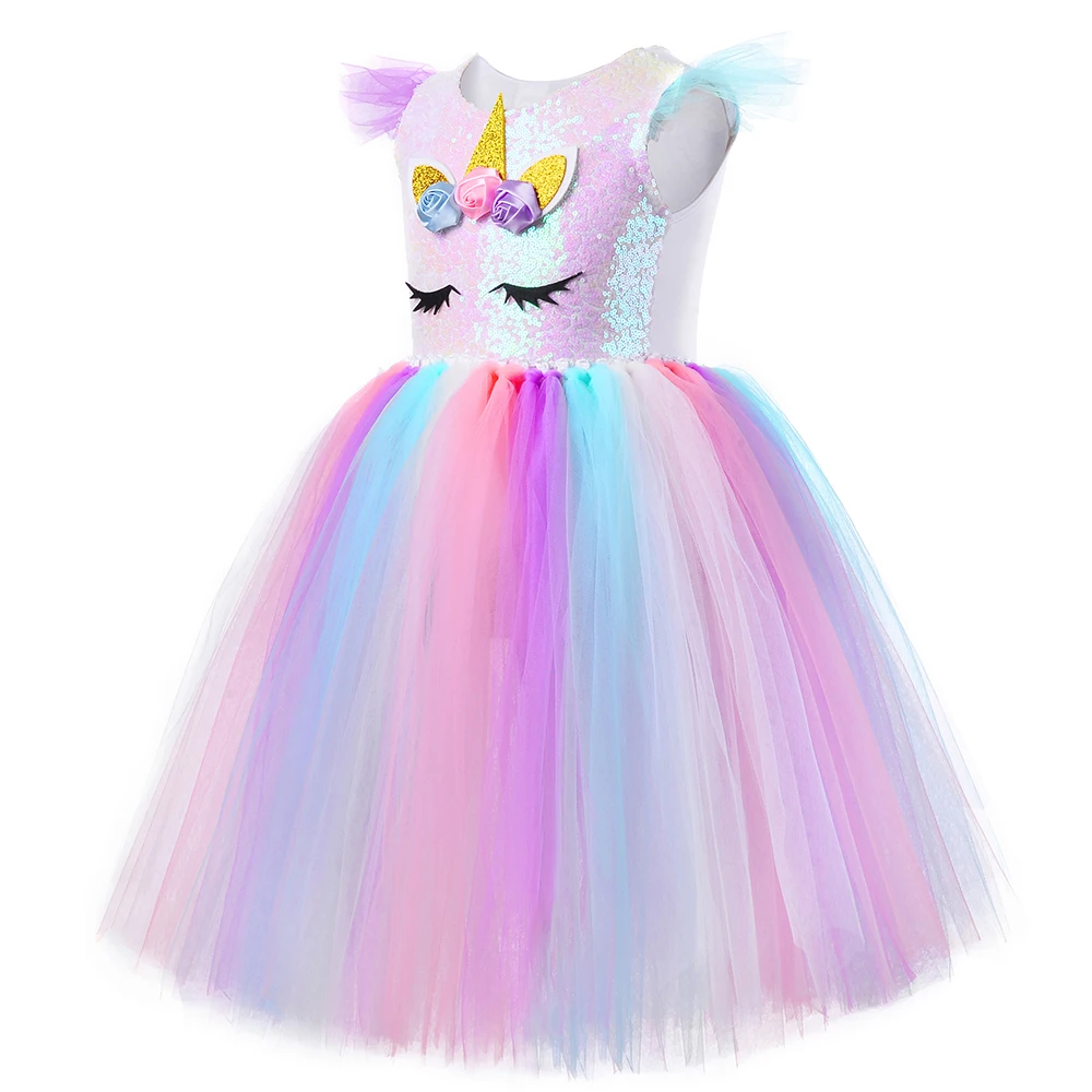Unicorn Princess Dresses for Girls Birthday Halloween Costumes with Wings Children Long Tutu Dress Kids Toddler Baby Outfits |