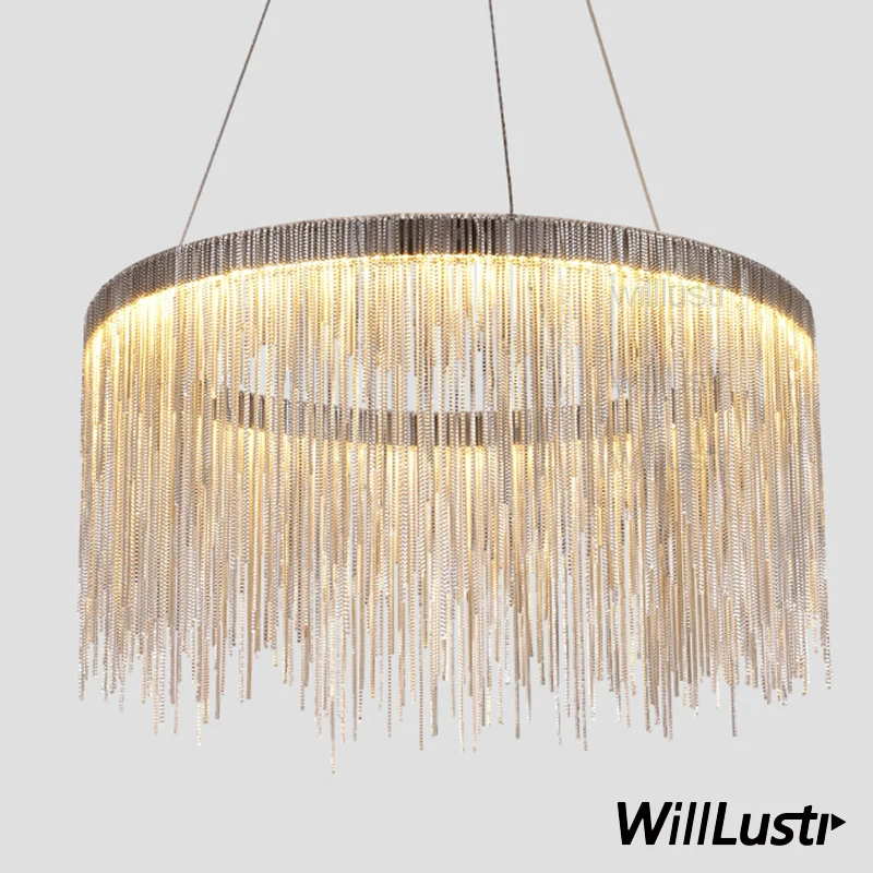 Алюминиевая круглая Подвесная лампа с цепочкой Потолочная люстра бахромой для