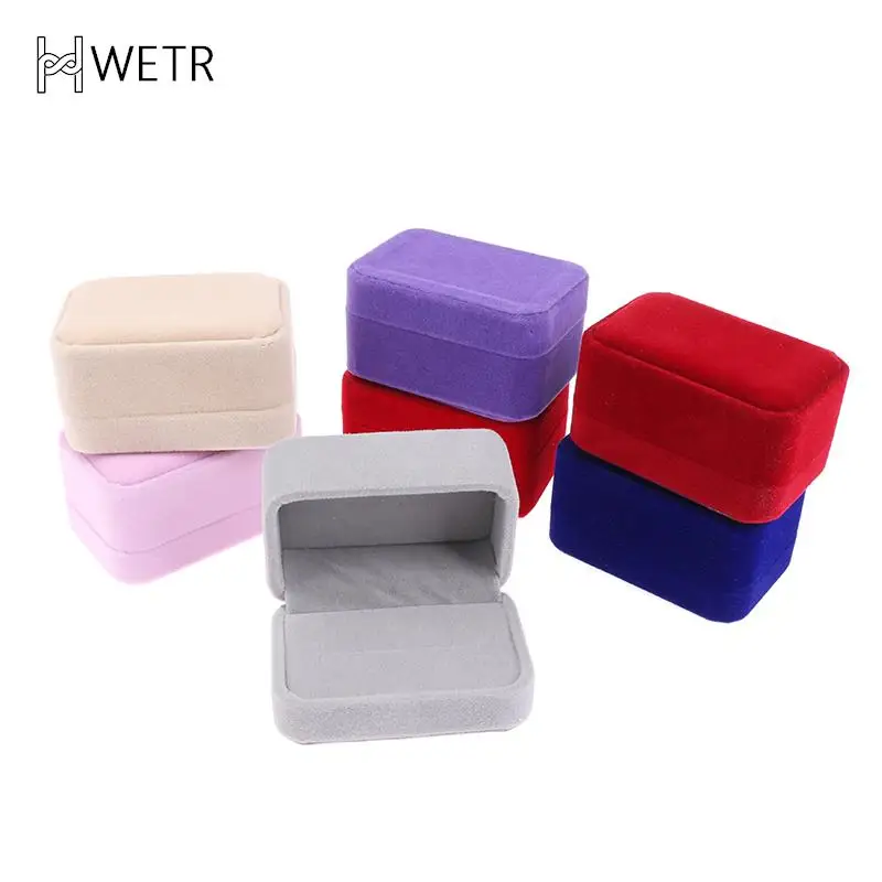 

1 Piece New Luxury Square Velvet Couple Double Ring Jewelry Box Storage Box Organizer Gift Portable Packing Box Travel Wedding