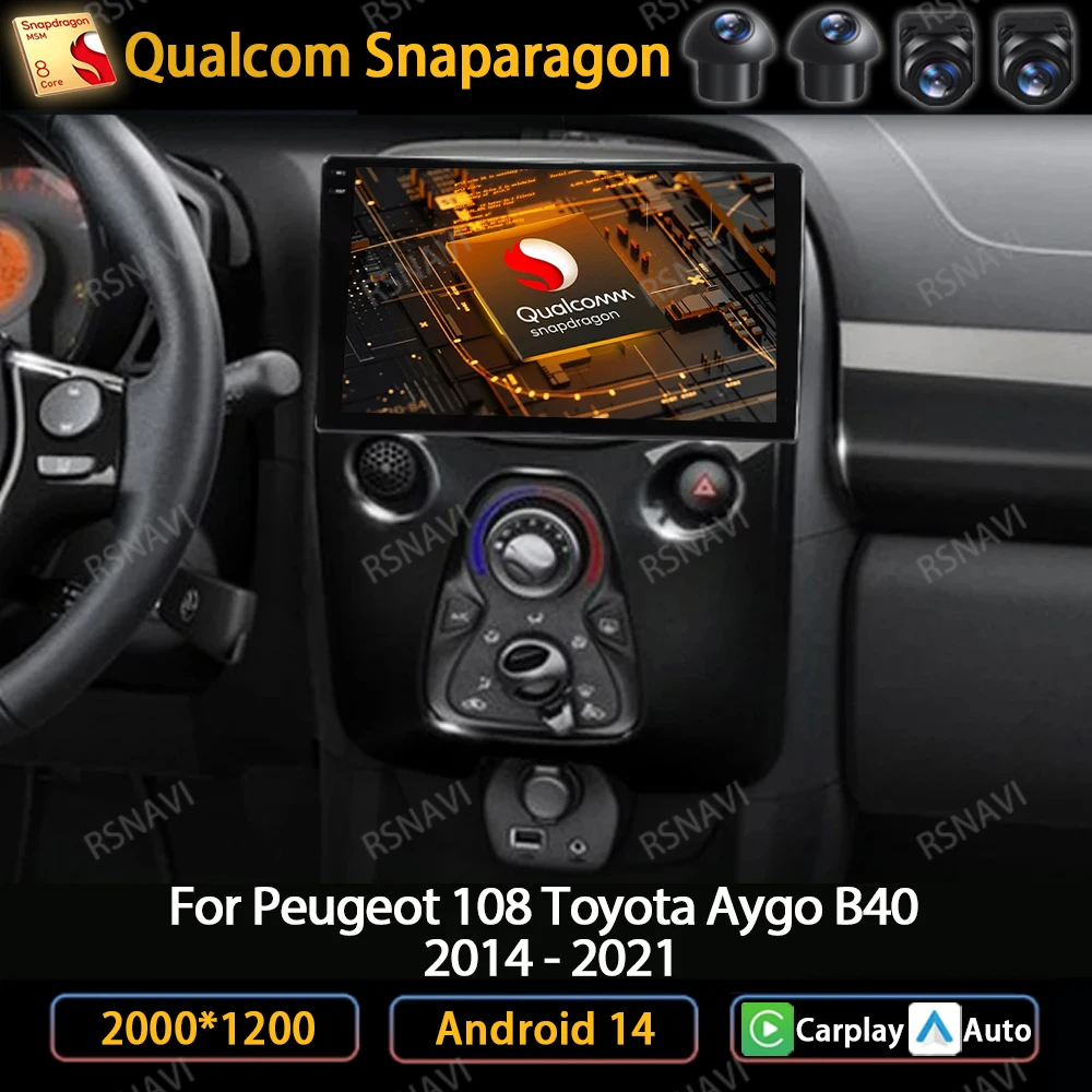 Автомобильный радиоприемник Android 14 для Peugeot 108 Toyota Aygo B40 2014 - 2021 мультимедийный