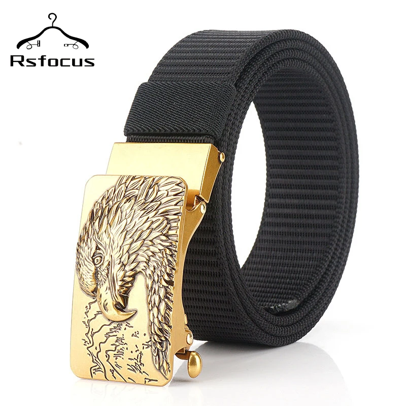 

Rsfocus Eagle Pattern New Automatic Buckle Nylon Belts For Men Luxury Designer Casual Trousers Mens Belt Outdoor Waist Belt R835