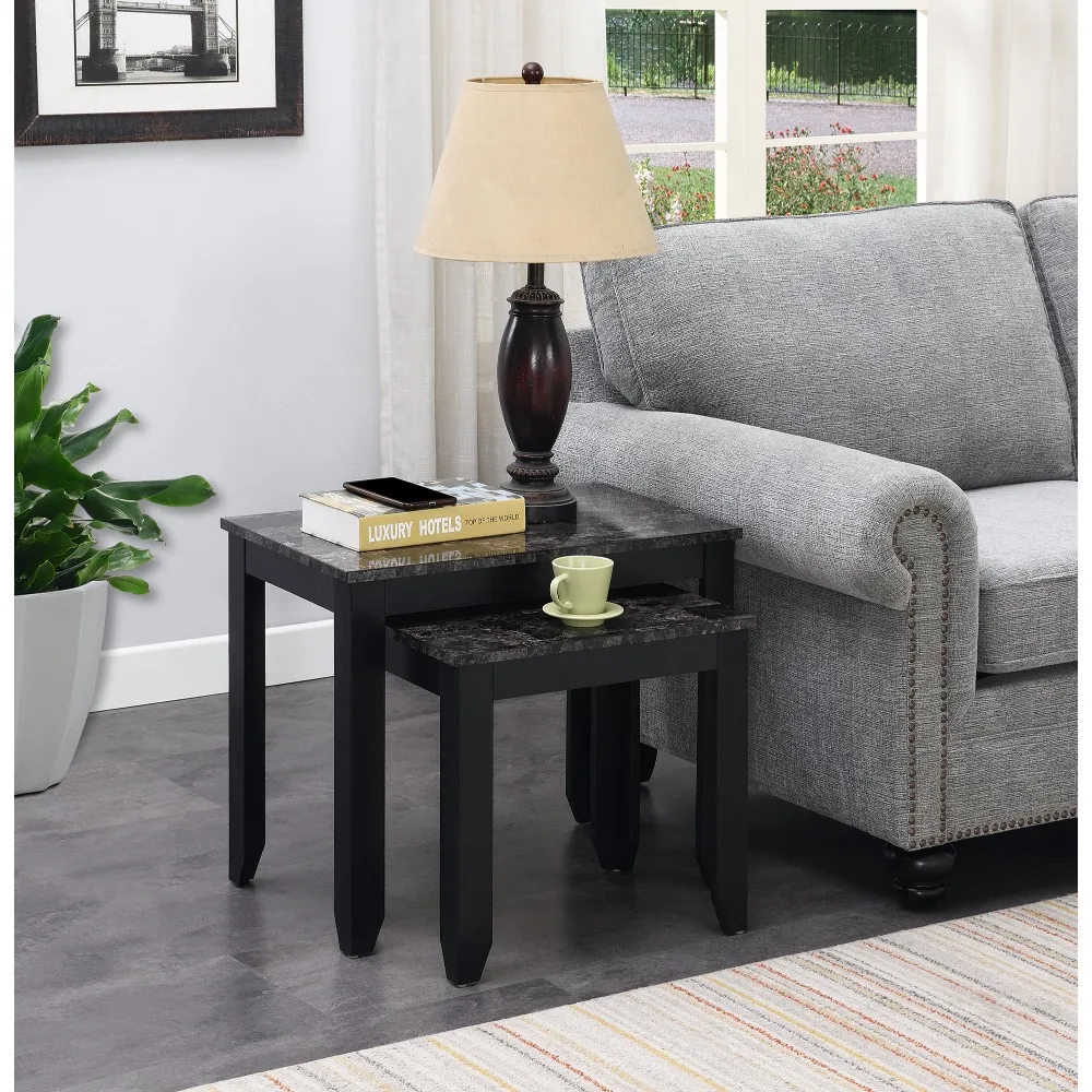 

Embedded End Table Living Room Sofa Side Table Detachable Black Artificial Marble/black Furniture Living Room Room Decor