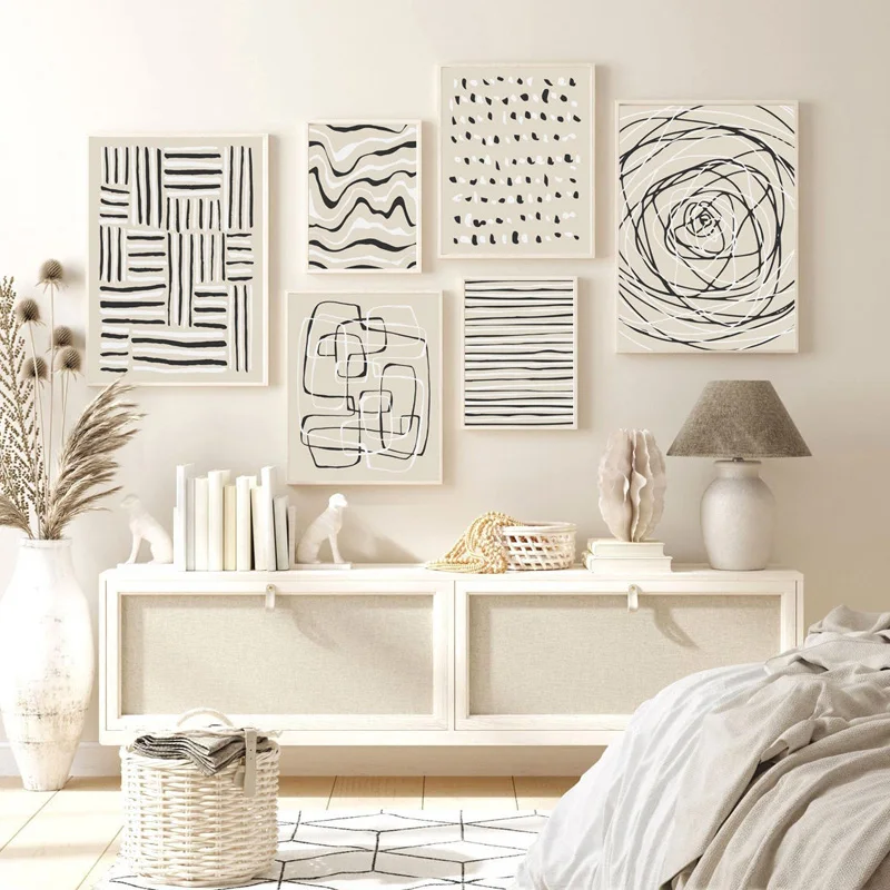 

Simple Nordic Minimalist Black And White Abstract Line Art Bohemian Wall Art Canvas Painting Posters For Living Room Home Decor