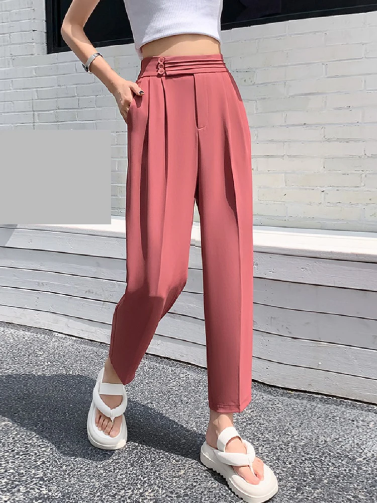 

Wisher&Tong 2022 Summer Women's Suit Pants High Waist Ankle-Length Office Ladies Harem Pants Vintage Korean Fashion Trousers