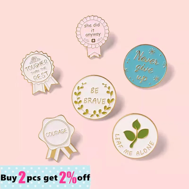 Прямая поставка белые эмалевые булавки для медалей зеленые броши в виде листьев