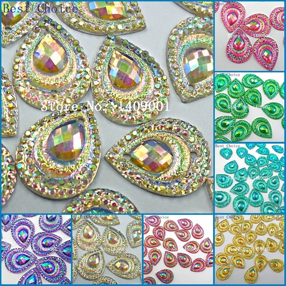 Purple Red Yellow Blue Pink Green Droplet Shape 13x18cm Flatback Sew on Crystals Rhinestones Strass For Design Diy Costumes AB