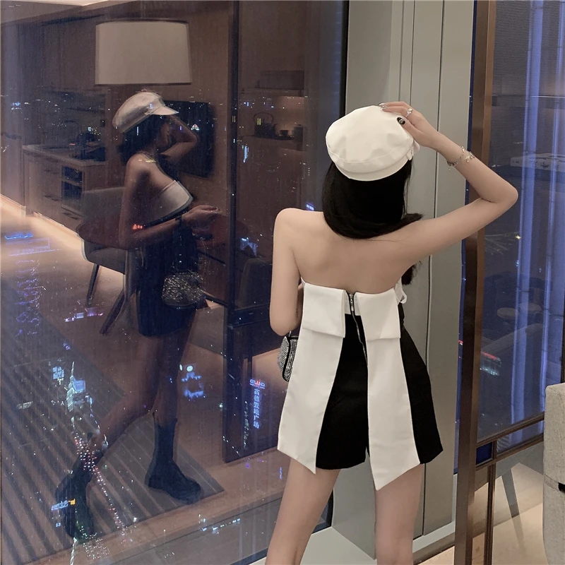 

Женский комбинезон с контрастными цветными блоками, черный и белый