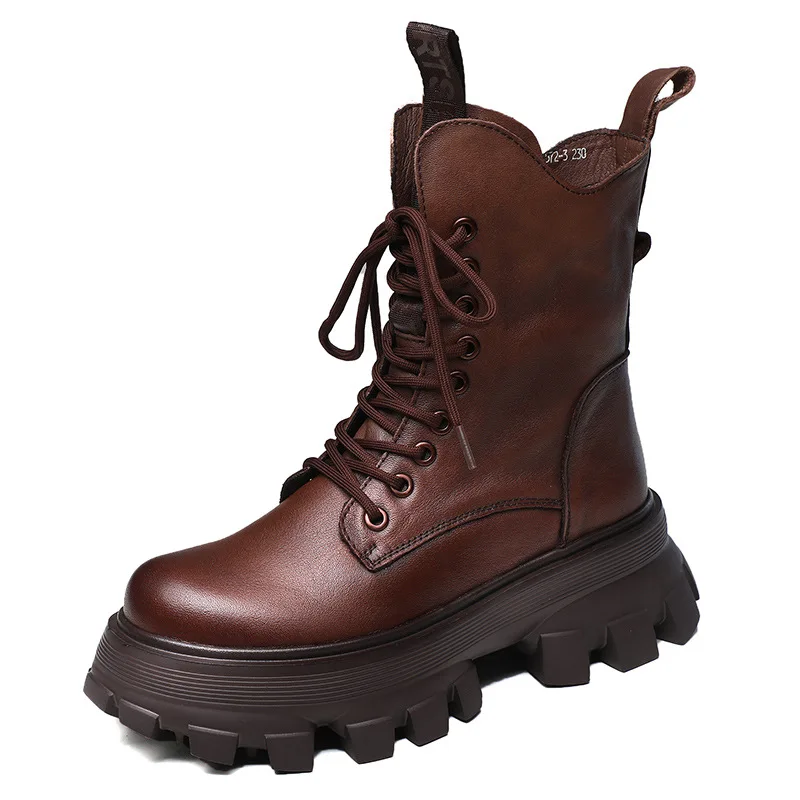 

Ботинки мартинсы из воловьей кожи для девочек, кожаные пенообразовательные ботинки на толстой подошве, легкие Женские ботинки в британском...