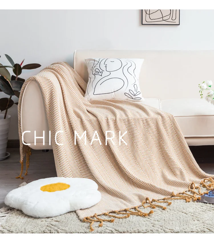 Nordic Pure Cotton Knitting Leisure Blanket Herringbone  Blanket on Bed Sofa Blanket Hotel Decorative Blankets Bed Tail Blanket