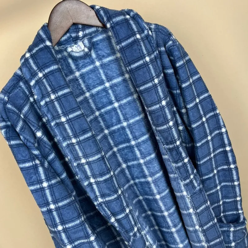 Winter Robes for men flannel warm nightgown plaid dressing gown woman