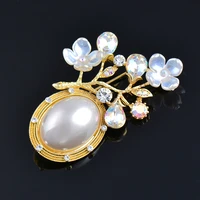 kioozol vintage bee style big oval pearl with cz wings brooch for women gold color party jewelry wedding accessories 171 ko1