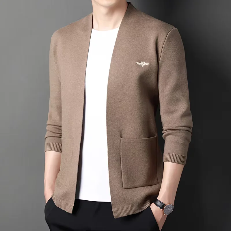 Высококачественный Мужской Кардиган Свитер Модный Корейский Трикотаж С