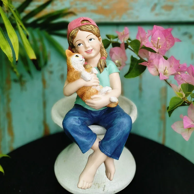

Outdoor Garden Decoration Creative Gift Girl American Rural Terrace Courtyard Landscape Balcony Decoration Garden Jardin Statues