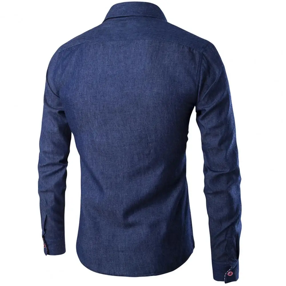 

Long Sleeve Men Shirt Versatile Men's Slim Fit Lapel Shirt Solid Color Long Sleeve Single-breasted Spring/autumn Top Streetwear