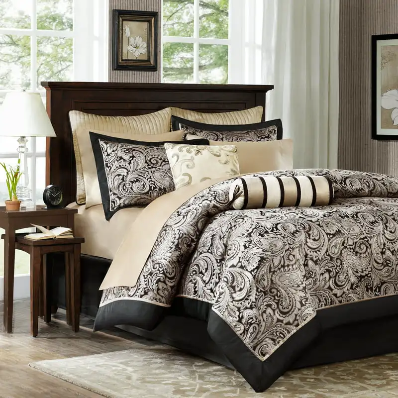 

Jacquard Paisley Gold 12 Piece Comforter Set with Cotton Bed Sheets, Queen