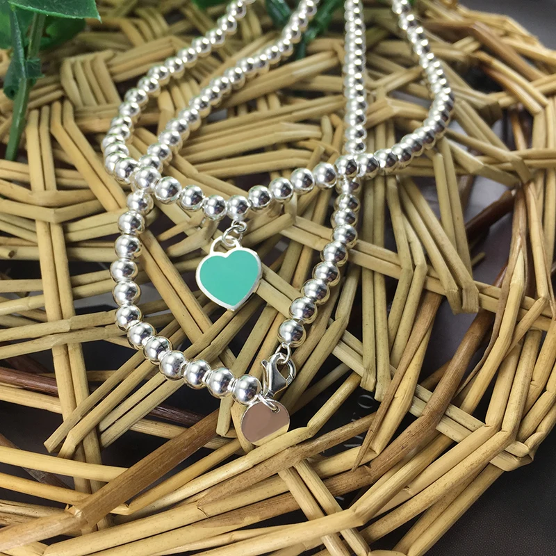 

Ожерелье из стерлингового серебра s925 пробы в виде сердца с бусинами женское модное простое изысканное роскошное Брендовое Ретро ювелирное изделие подарок на день рождения