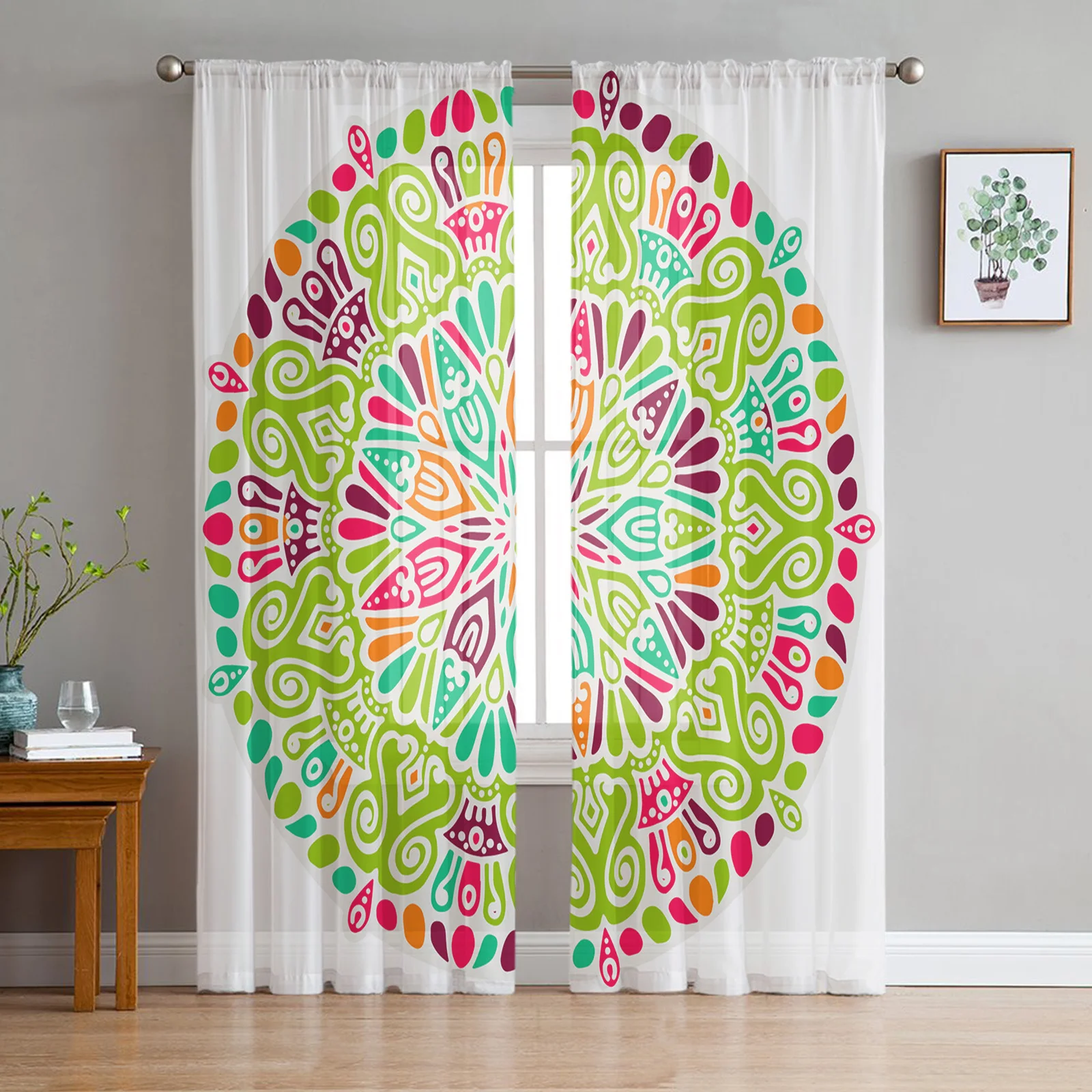

Bohemian Mandala Tulle Curtain for Living Room Balcony Decor Sheer Curtain for Kitchen Bedroom Fashion Home Decor