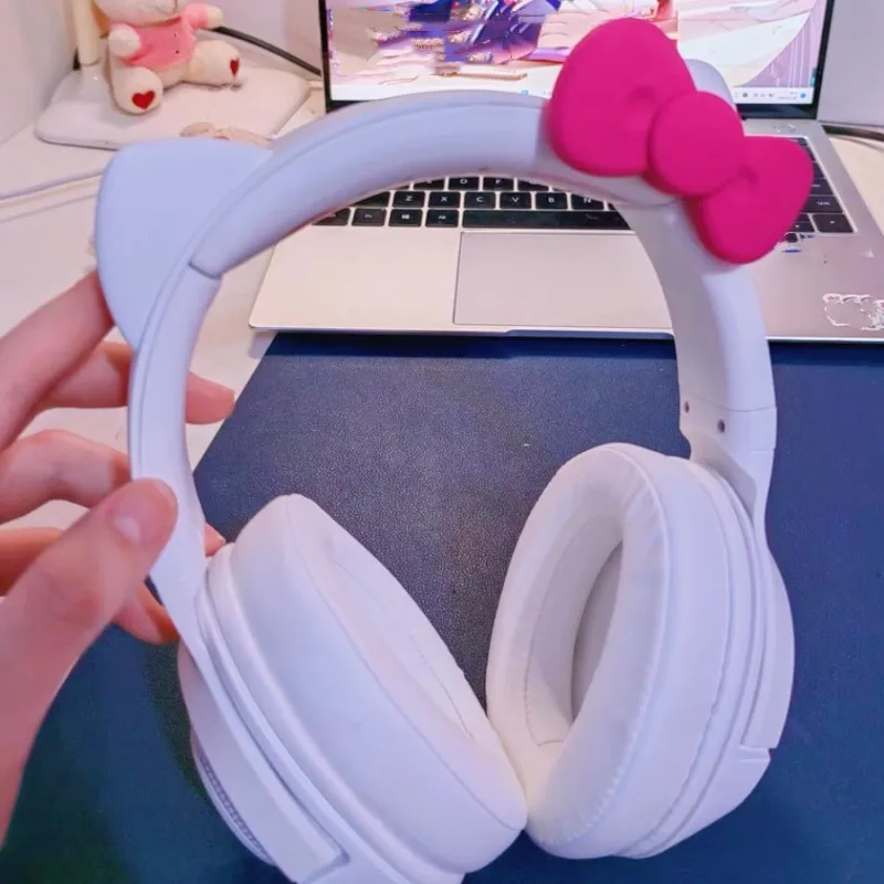 

Светящиеся наушники Hello Kitty Razer, гарнитура с кошками, Беспроводная Bluetooth-гарнитура, модная Музыкальная гарнитура с микрофоном для компьютера, милые подарки