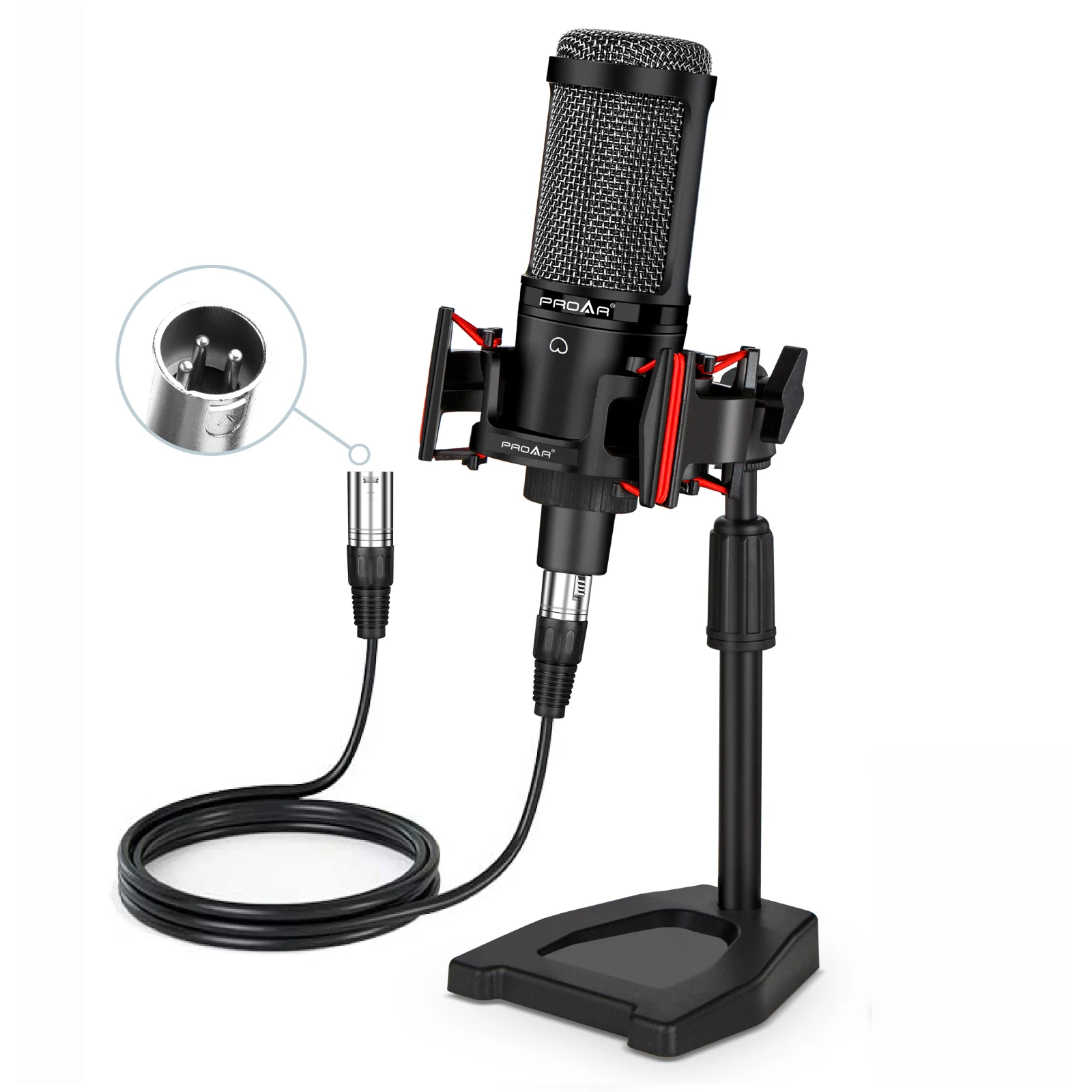 Professional Condenser Microphone XLR Podcast Mic With Desktop Stand Cardioid Studio For Streaming,Gaming,Singing,Youtube,ASMR