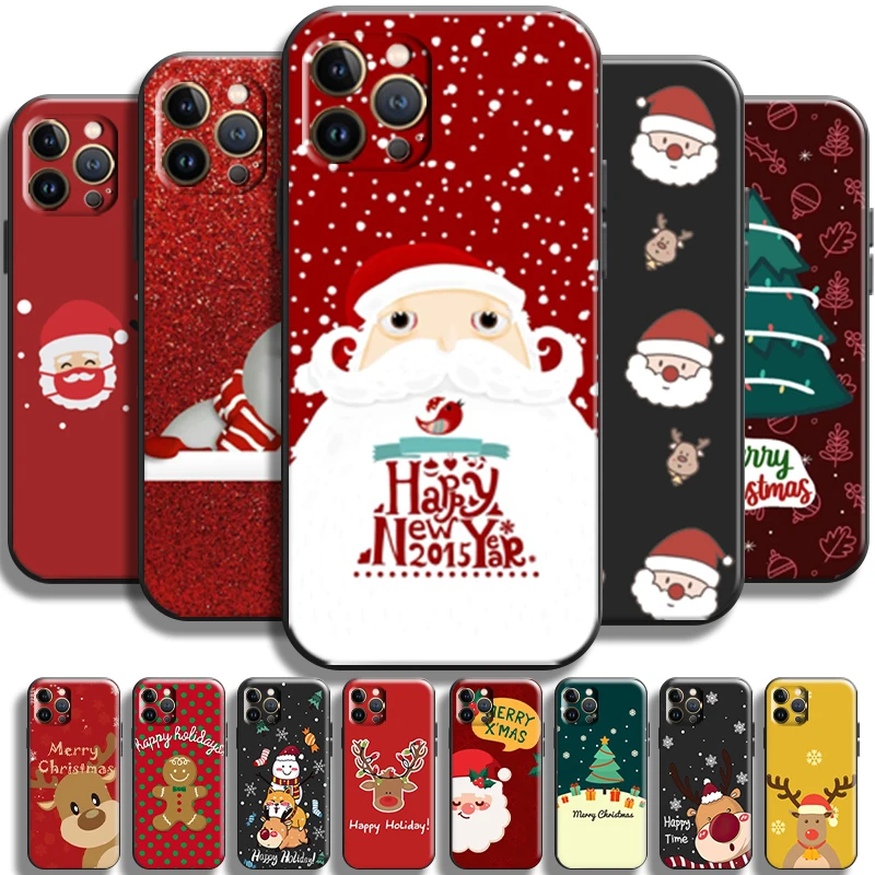 

Merry Christmas Santa Claus For iPhone 13 12 11 Pro Max Mini X XR XS Max SE 5 5s 6 6S 7 8 Plus Phone Case Black Liquid Silicon