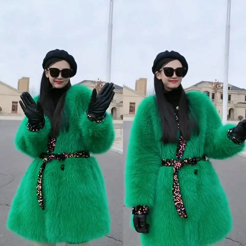 Winter Clothes Women 2022 Fashion Long Sleeve Female Double Face Wool Leather Coats Trend Faux Fur Mid-length Jacket Fashion