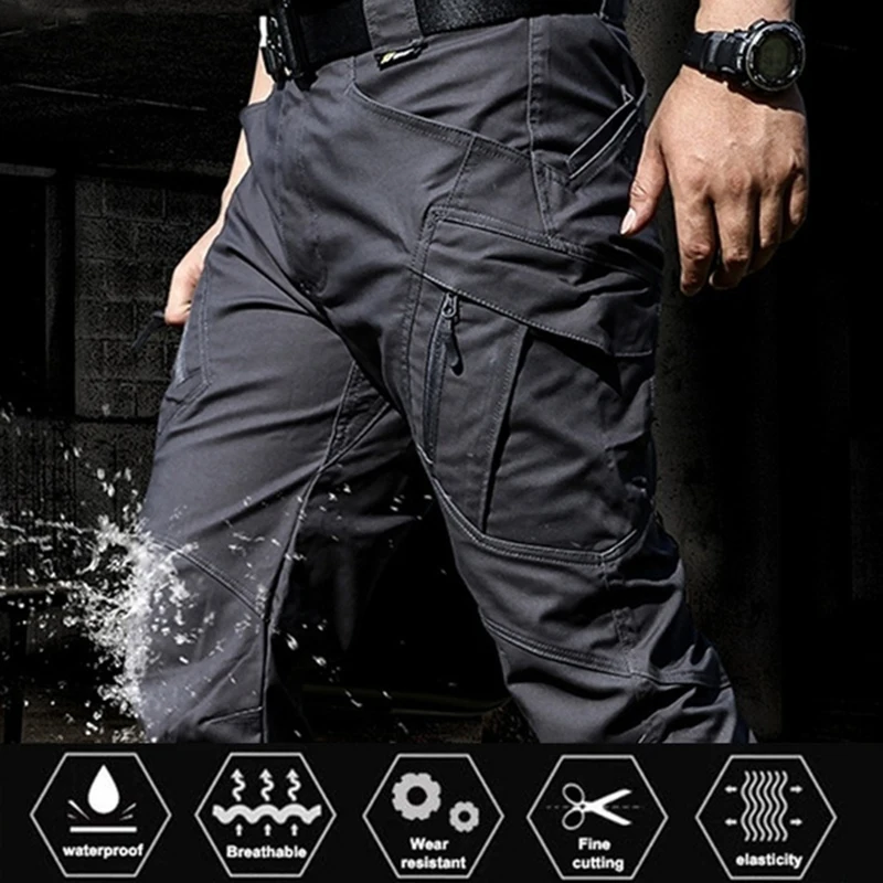 Pantalones de carga informales para hombre, pantalones elásticos para exteriores, ajustados, muchos bolsillos, impermeables, resistentes al desgaste
