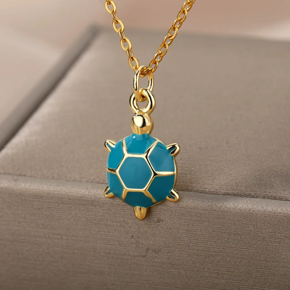 

Enamel Green Turtle Pendant Necklace for Women Men Stainless Steel Gold Color Necklaces 2022 Trend Aesthetic Jewerly collares