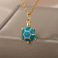 enamel green turtle pendant necklace for women men stainless steel gold color necklaces 2022 trend aesthetic jewerly collares