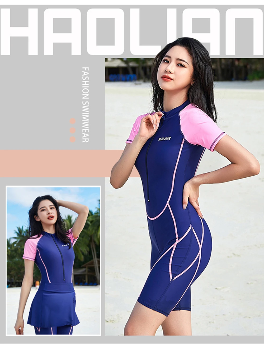 2023 Women's Professional Fashion One Piece Short Sleeve Slim Fit Surf Suit Quick Dry Water Sports Beach Swimming Surf Suit