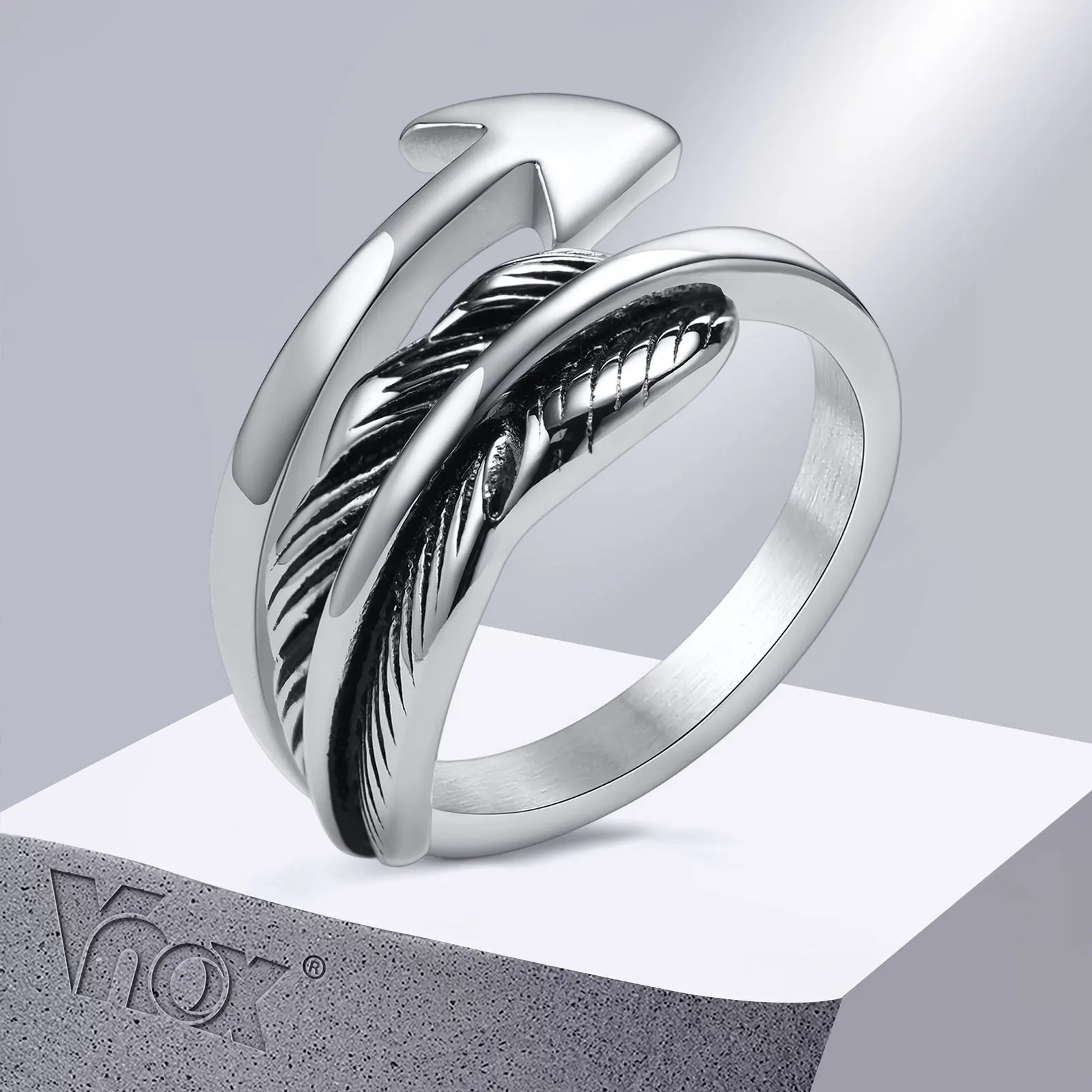 

Vnox Arrow Shaped Ring for Men, Stainless Steel Feather Finger Band, Vintage Ethinic Cool Punk Fraternal Rings