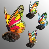 Creative Stained Glass Table Lamp Butterfly Lamp LED E27 Warm Light Bedroom Berth Lamp US / EU Plug in Type Optional