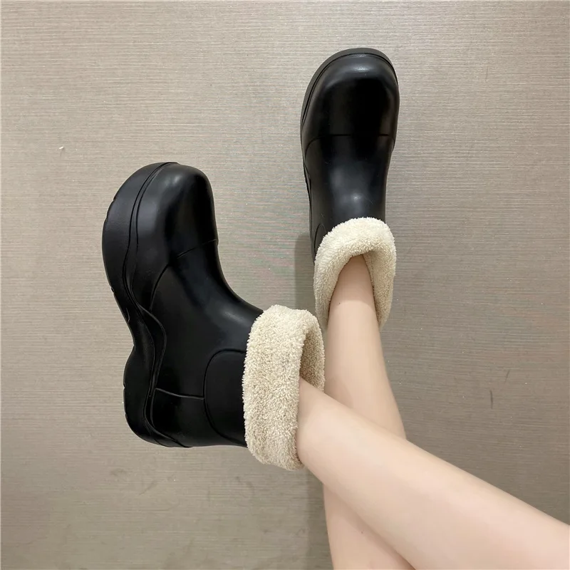 New Winter Women Snow Boots Platform Shoes Plus Velvet Warm Cotton Boots Thick-soled EVA Ankle Rain Boots for Girls