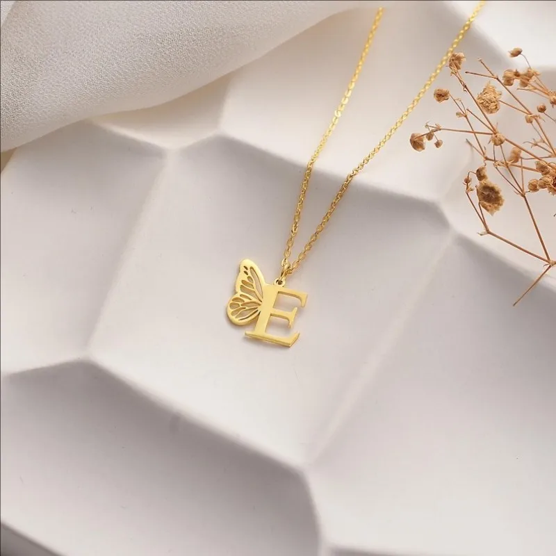 Первоначальное ожерелье на заказ с бабочкой из нержавеющей стали позолоченное