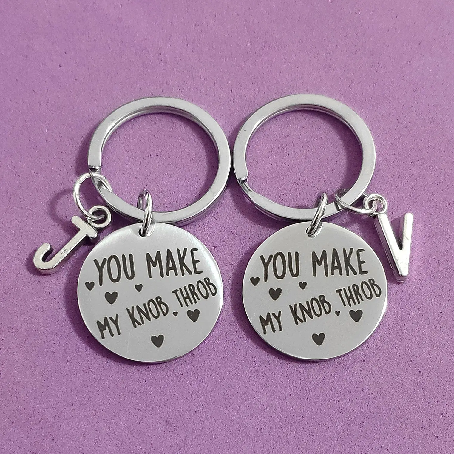 

Keys Holder Anniversary A-Z Ornaments Valentine's Day Keyring Creative Couple Gift YOU MAKE MY KNOB THROB STAINLESS STEEL