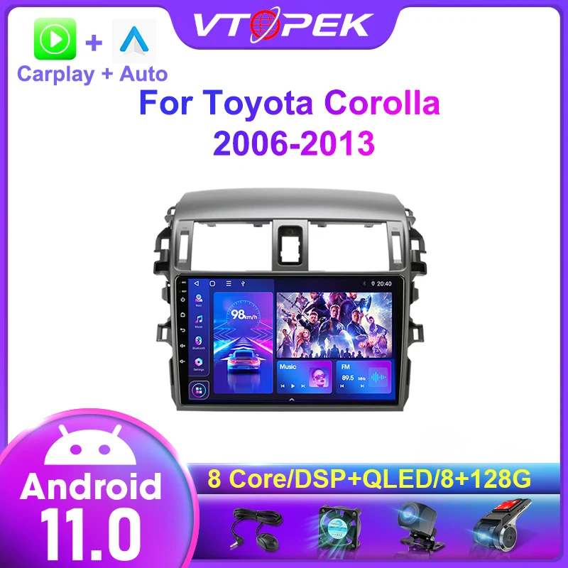 Vtopek Carplay 2din Android 11.0 Car Radio Multimedia Players For Toyota Corolla E140/150 2006-2013 GPS 4G Navigation Head Unit