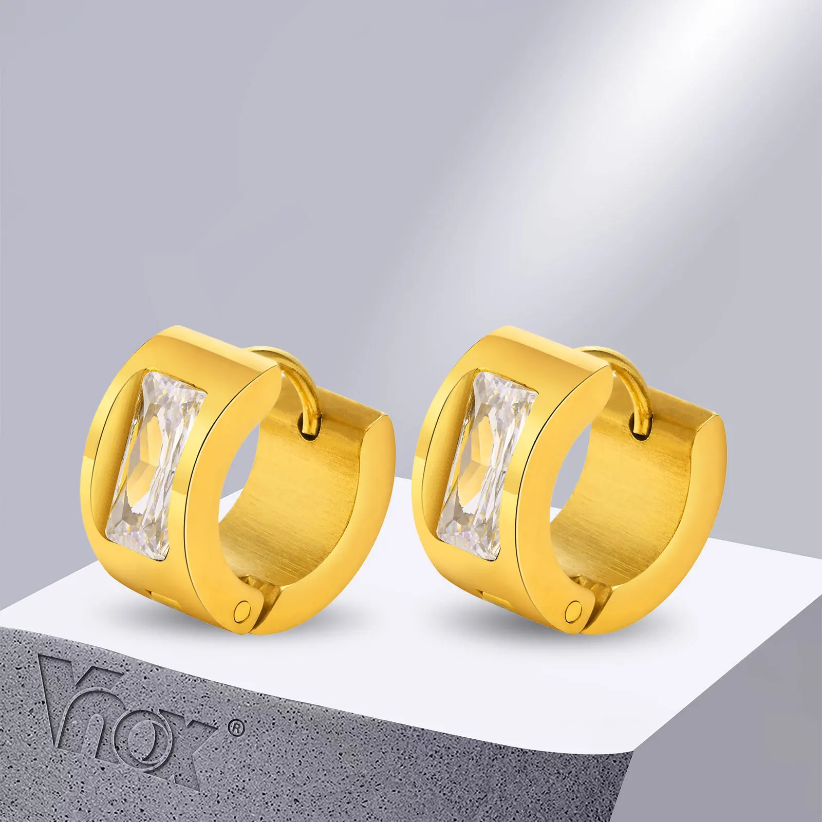 

Vnox Women Small Hoop Earrings, PVD Gold Plated Stainless Steel Huggies, Bling Shiny AAA CZ Stone Ear Jewelry