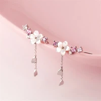sterling silver cherry blossoms tassel charm piercing stud earring for women girls jewelry pendientes accessories eh1182
