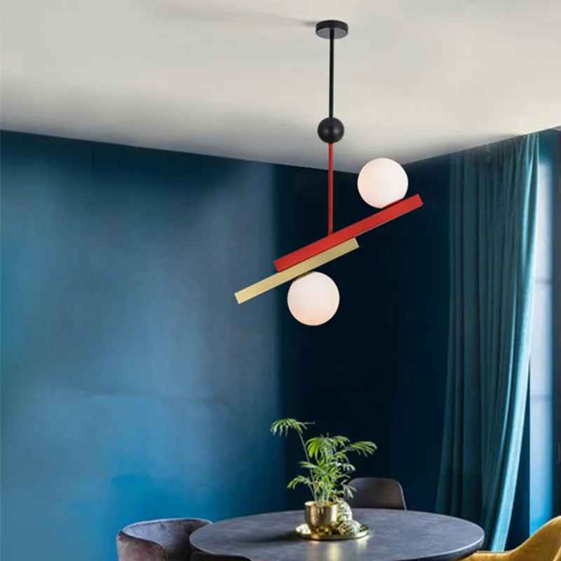 

Nordic glass ball pendant light LED art Creative red pendant lamp Design color Hanging Lamp Indoor restaurant decoration light