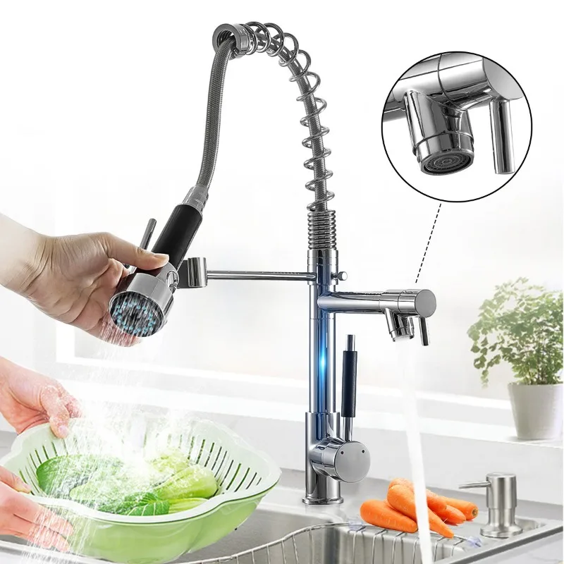 

Kitchen Sink Mixer Faucet Pull Out Sparyer Tap 360 Degree Rotation Single Handle Chrome Brass Brushed Tap Collapsible Kitchen