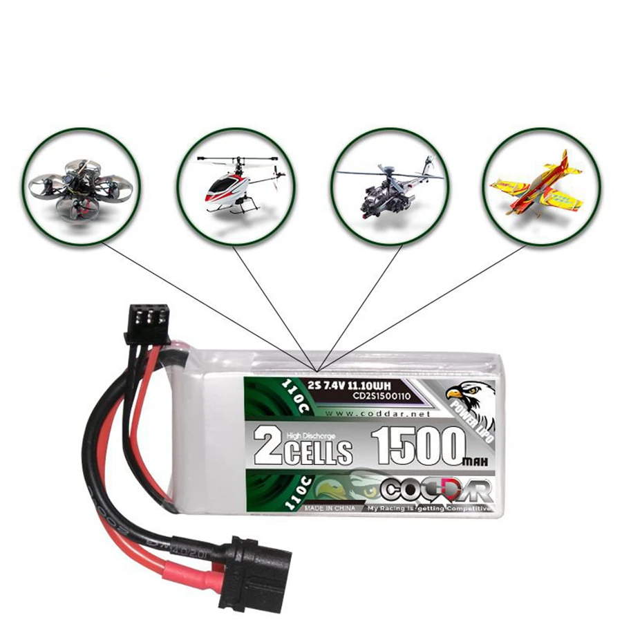 

CD2S1500110 1500MAH 2S 7.4V 110C Car Model Airplane Rechargeable Lithium Battery Pack