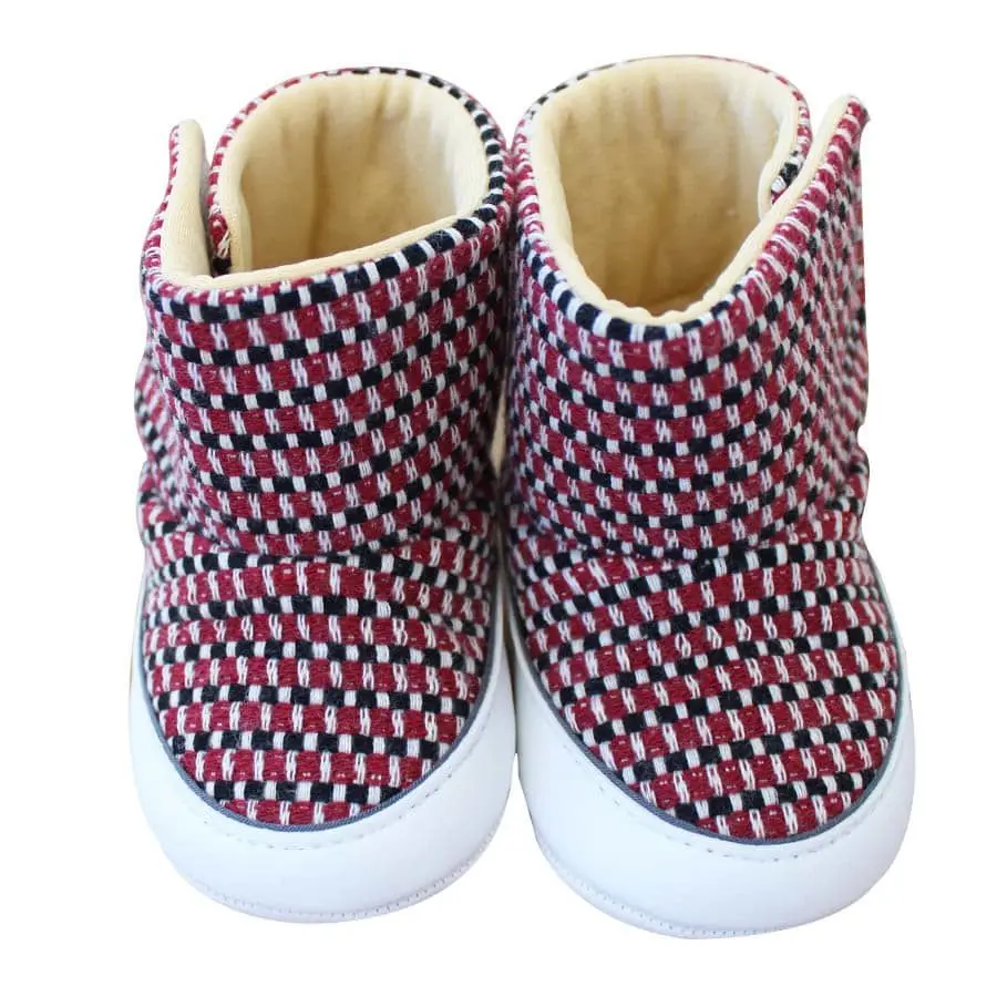 

Burgundy White Striped Embroidered Baby Booties