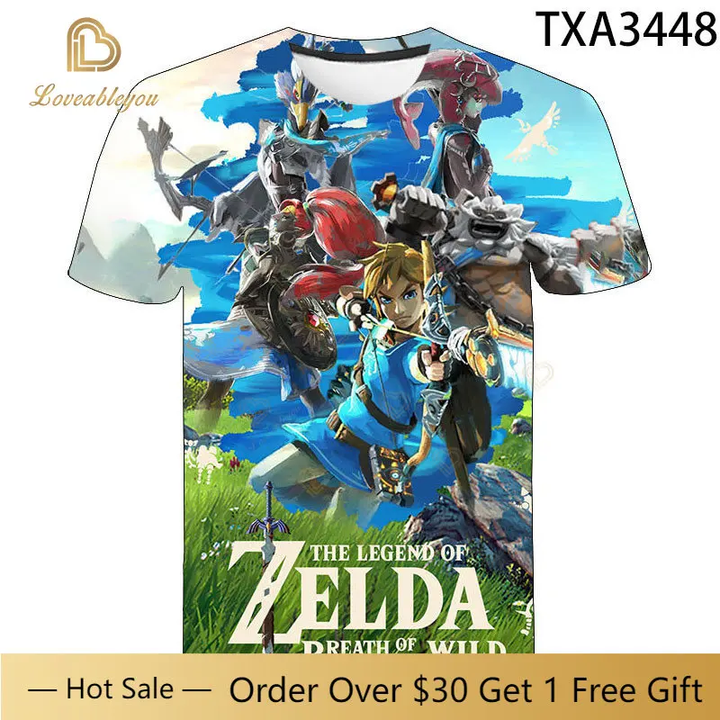 

2023 Japanese Anime Zelda 3D Printing Boys and Girls Summer Fashion Short Sleeve T-Shirt Baby Cute Cool Street Top Wholesale