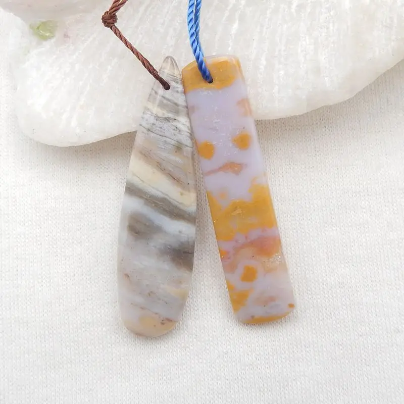 

2Pcs Natural Stone Ocean Jasper Pendant Beads 44x10x4mm,45x13x5mm,8g Semiprecious Stone Fashion Jewelry Necklaces Accessories