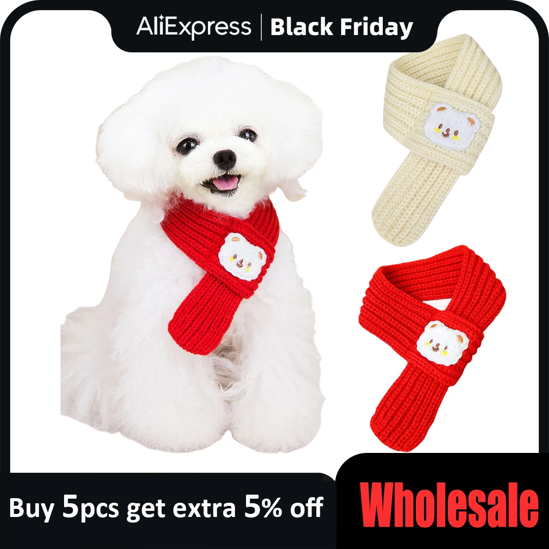 

Осенне-зимний толстый теплый шарф для собак, красный, белый, с мультяшным рисунком медведя, плюшевый шнауцер, шарфы на шею, мягкие модные аксессуары для домашних животных