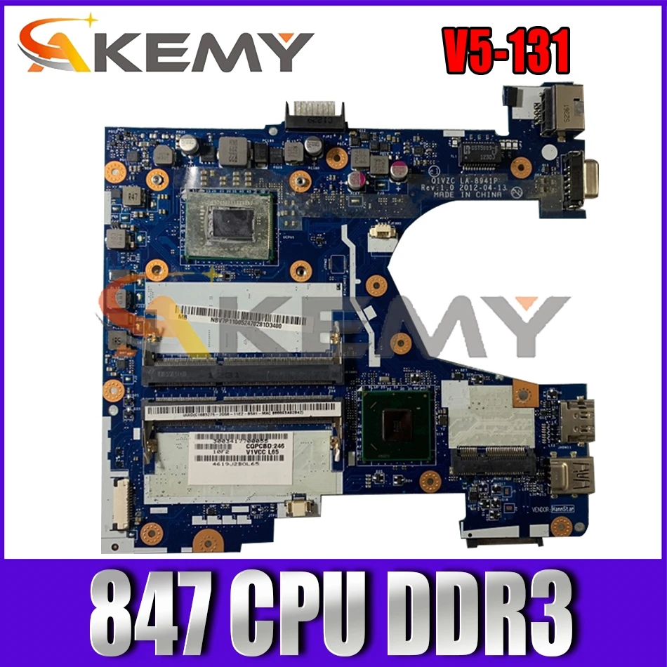 

Материнская плата AKEMY Q1VZC LA-8941P NBSH511001 NB.SH511.001 для ноутбука acer Aspire V5-131 Celeron 847 CPU DDR3