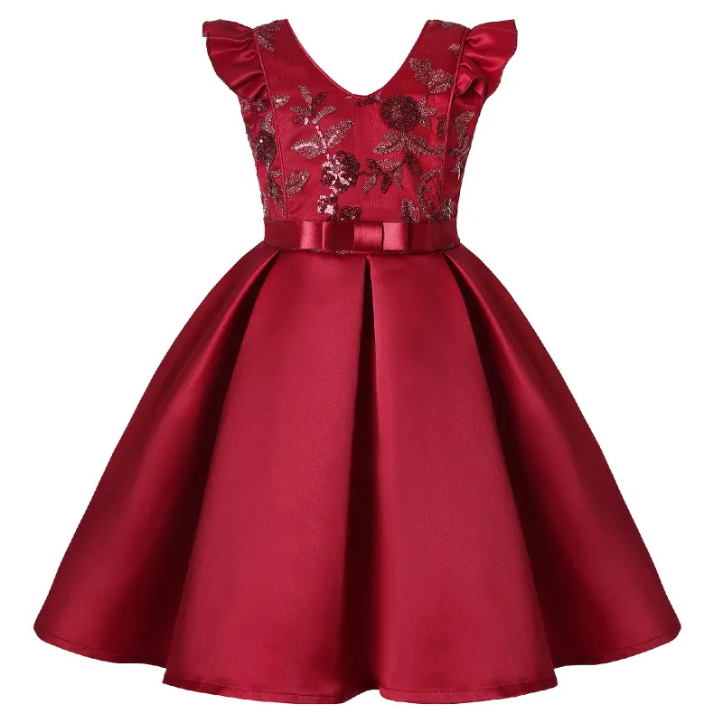 

Girl Flower Sequins Christmas Dress for Kids Birthday Princess Party Clothing Vestido Fiesta Bow Children Dress for Girl Clothes