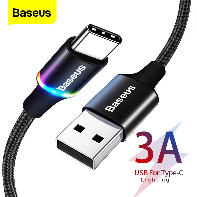 Baseus USB Type C Cable For Samsung S20 S21 Xiaomi POCO Fast Charging Wire Cord USB-C Charger Mobile Phone USBC Type-C Cable 3m