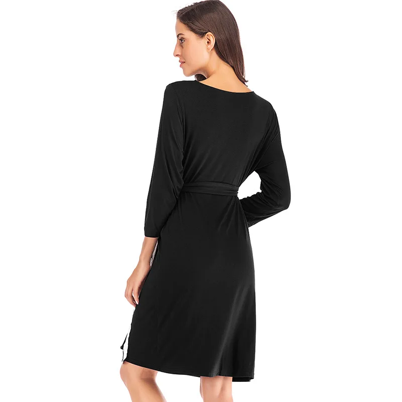 2022 Spring and Summer New Women's Loose Home Wear Three-quarter Sleeve Lace Stitching Nightgown Bath Robe