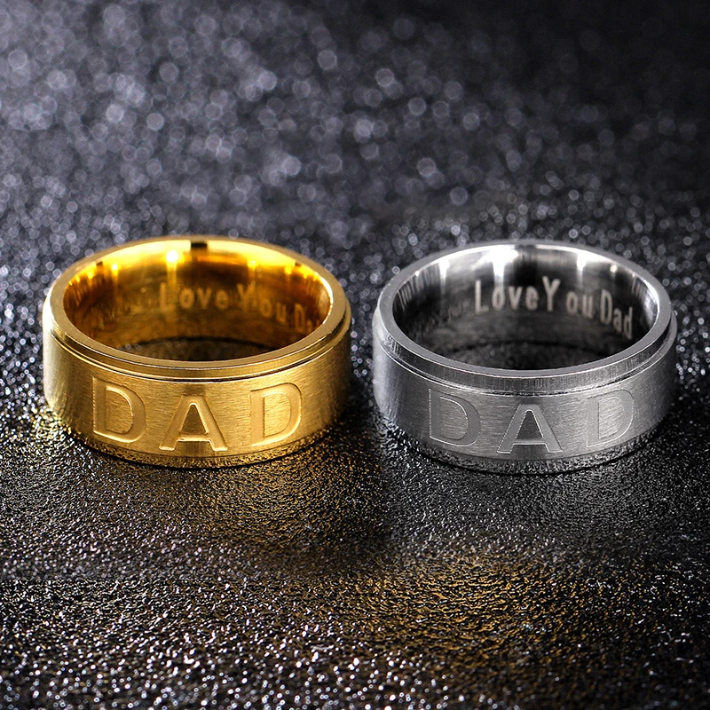 8MM Fashion Punk Vintage Stainless Steel Gold Silver Letter DAD Men's Ring Dad's High Quality Jewelry Birthday Father's Day Gift